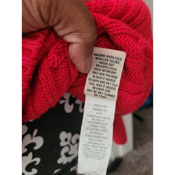 LL Bean Cable Knit Turtleneck Sweater Wmn L LS Red Christmas Holiday Fisherman - Picture 9 of 13